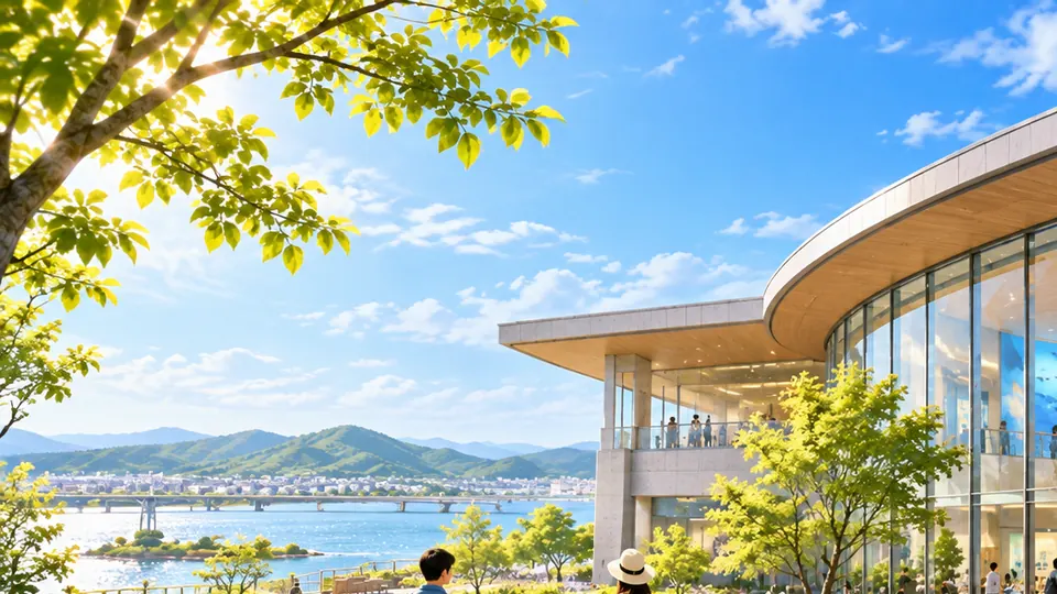 海辺の学びの施設を表現したAI生成のイメージイラスト（実際の加古川海洋文化センターの外観・設備ではありません）